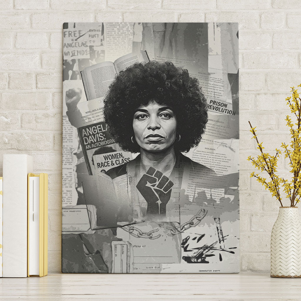 Angela Davis Black History Rights Activism Canvas Wall Art Vintage Newspaper Collage Retro Protest Art