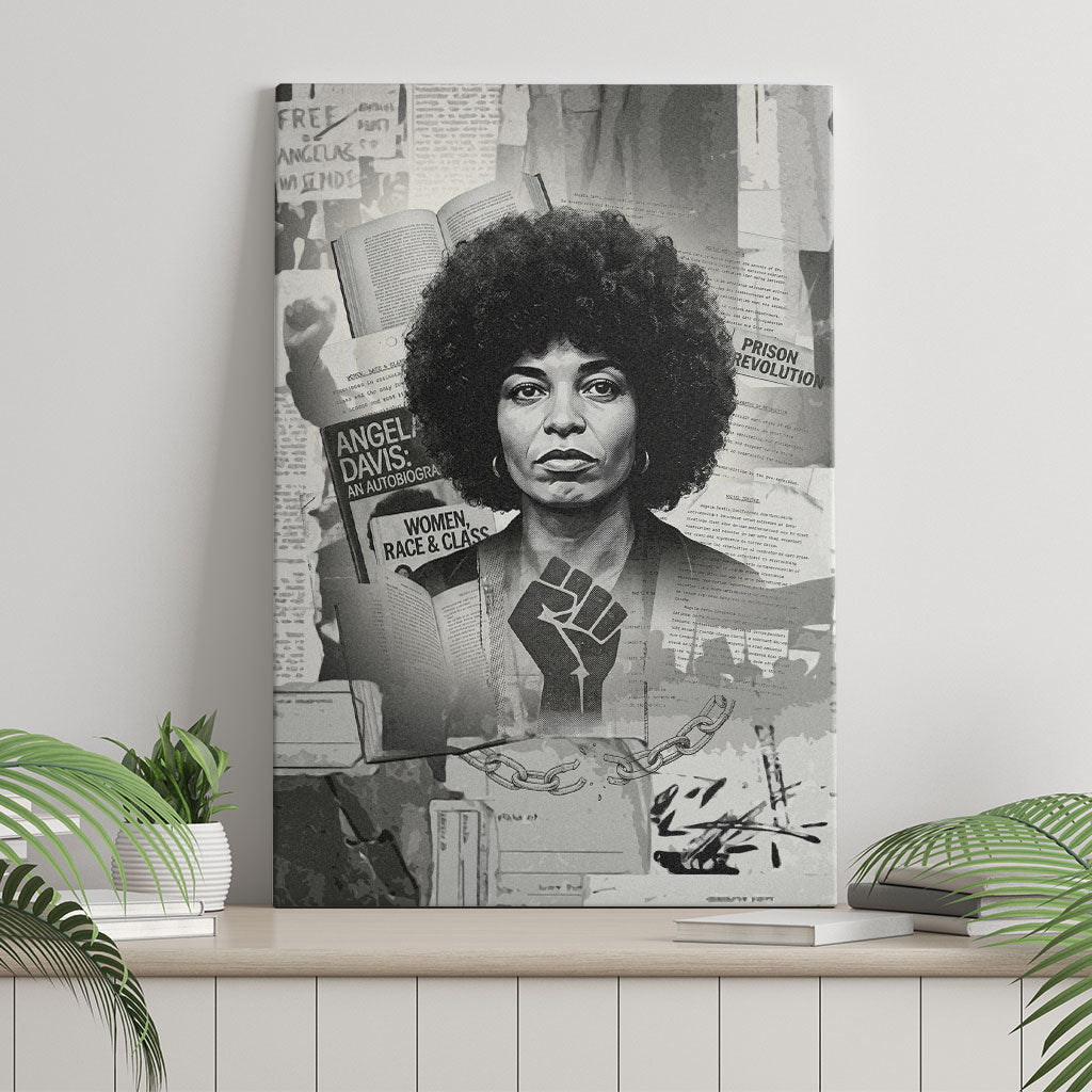 Angela Davis Black History Rights Activism Canvas Wall Art Vintage Newspaper Collage Retro Protest Art