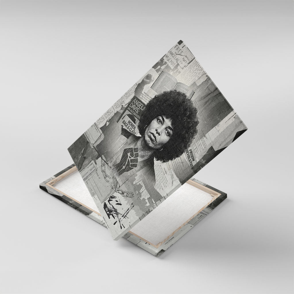Angela Davis Black History Rights Activism Canvas Wall Art Vintage Newspaper Collage Retro Protest Art