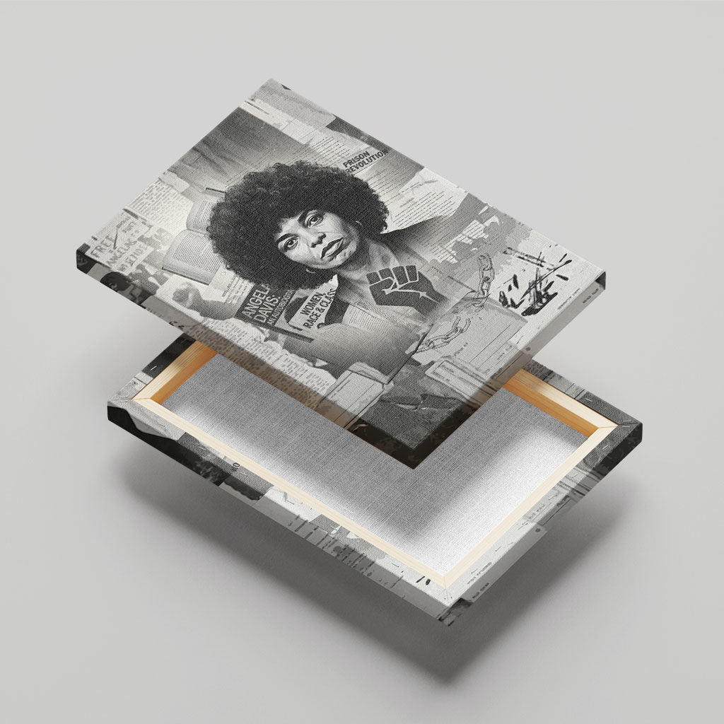 Angela Davis Black History Rights Activism Canvas Wall Art Vintage Newspaper Collage Retro Protest Art