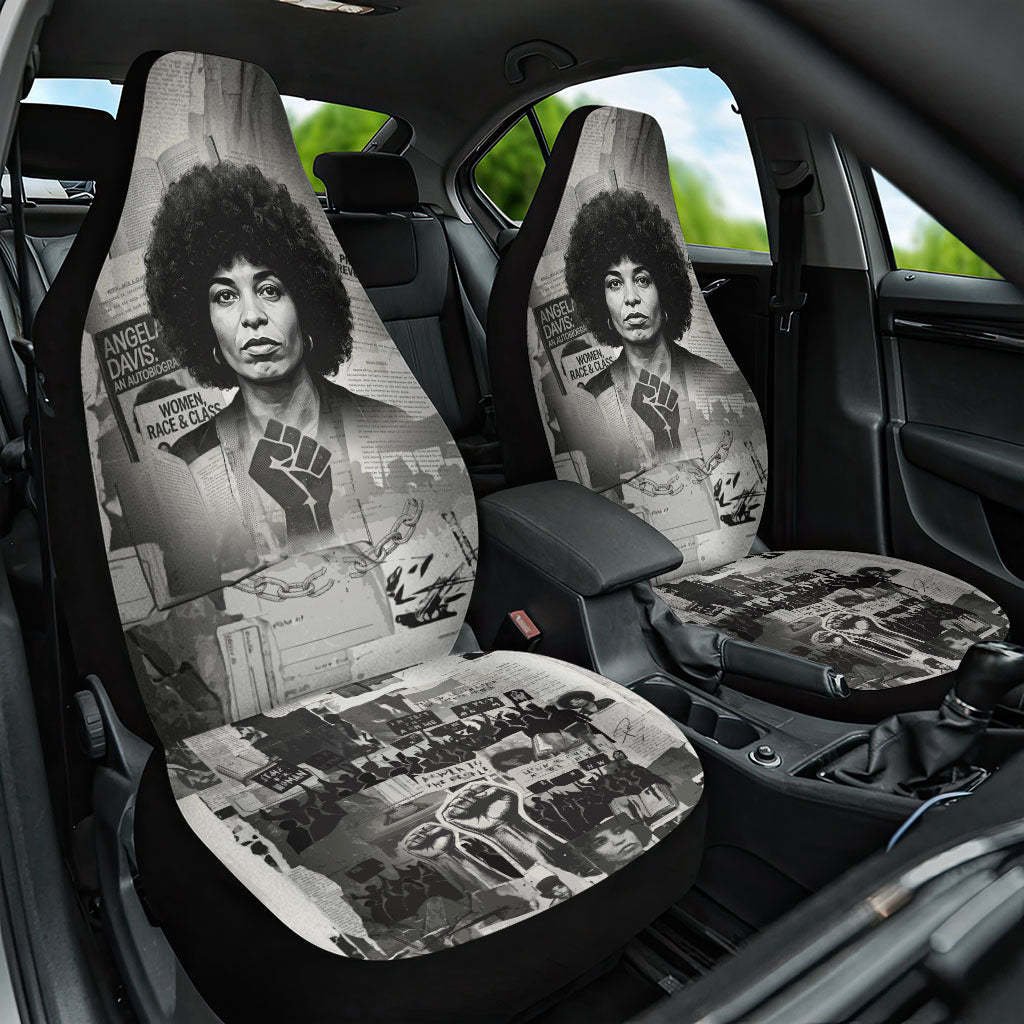 Angela Davis Black History Rights Activism Car Seat Cover Vintage Newspaper Collage Retro Protest Art