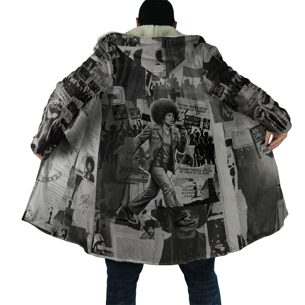 Angela Davis Black History Rights Activism Cloak Vintage Newspaper Collage Retro Protest Art