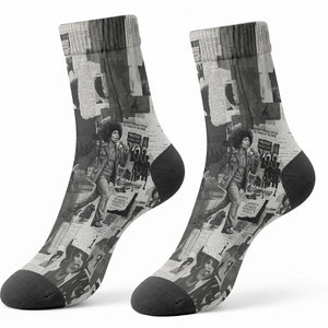 Angela Davis Black History Rights Activism Crew Socks Vintage Newspaper Collage Retro Protest Art