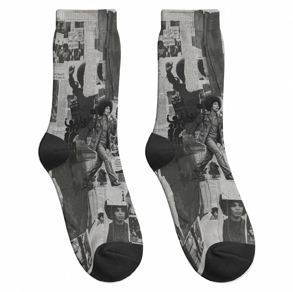 Angela Davis Black History Rights Activism Crew Socks Vintage Newspaper Collage Retro Protest Art