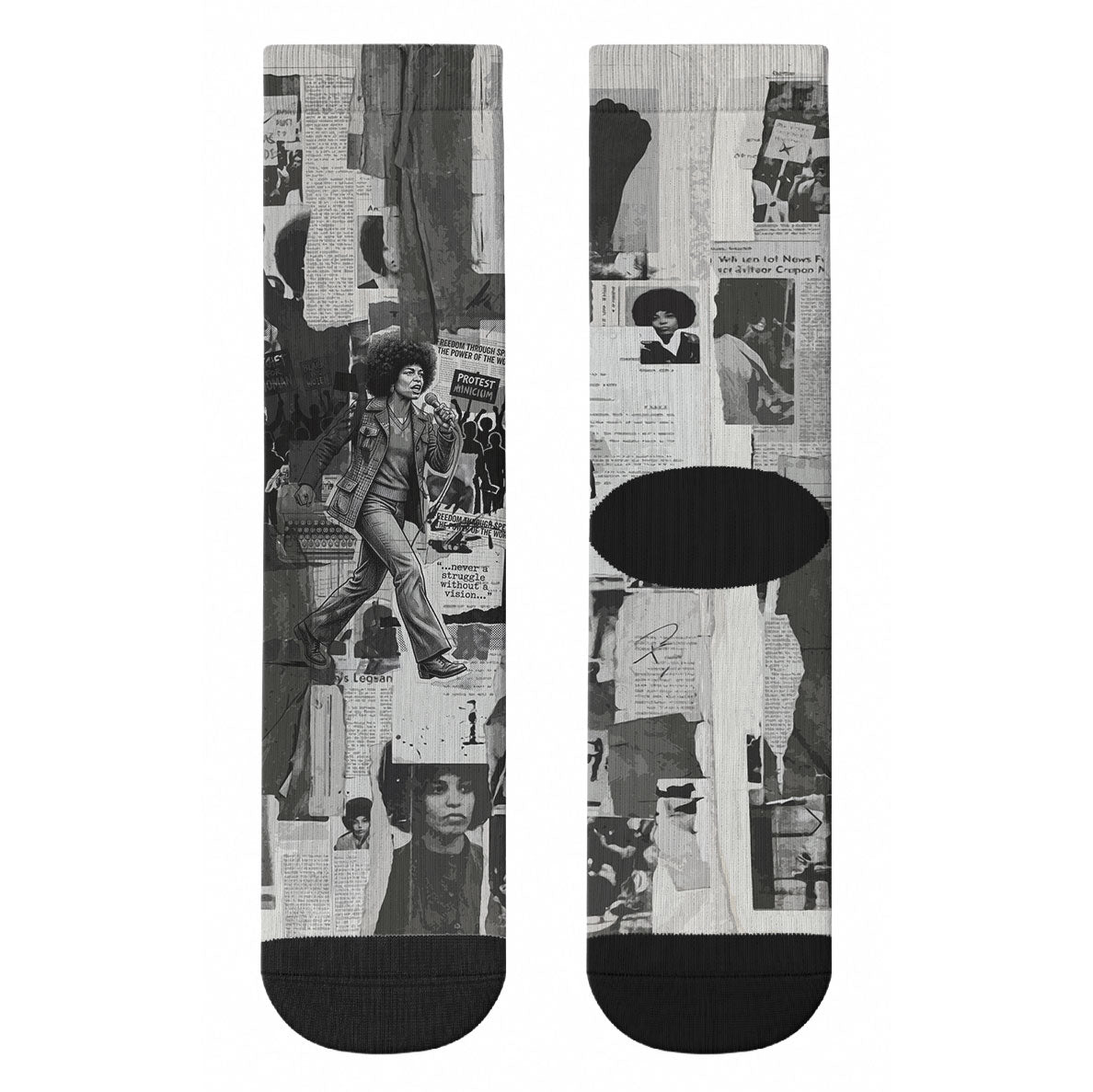 Angela Davis Black History Rights Activism Crew Socks Vintage Newspaper Collage Retro Protest Art