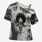 Angela Davis Black History Rights Activism Cross Shoulder Shirt Vintage Newspaper Collage Retro Protest Art