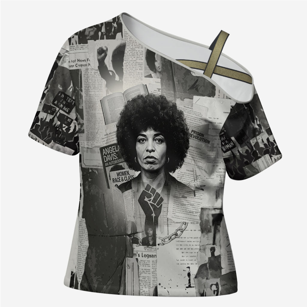 Angela Davis Black History Rights Activism Cross Shoulder Shirt Vintage Newspaper Collage Retro Protest Art