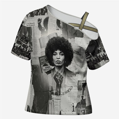 Angela Davis Black History Rights Activism Cross Shoulder Shirt Vintage Newspaper Collage Retro Protest Art