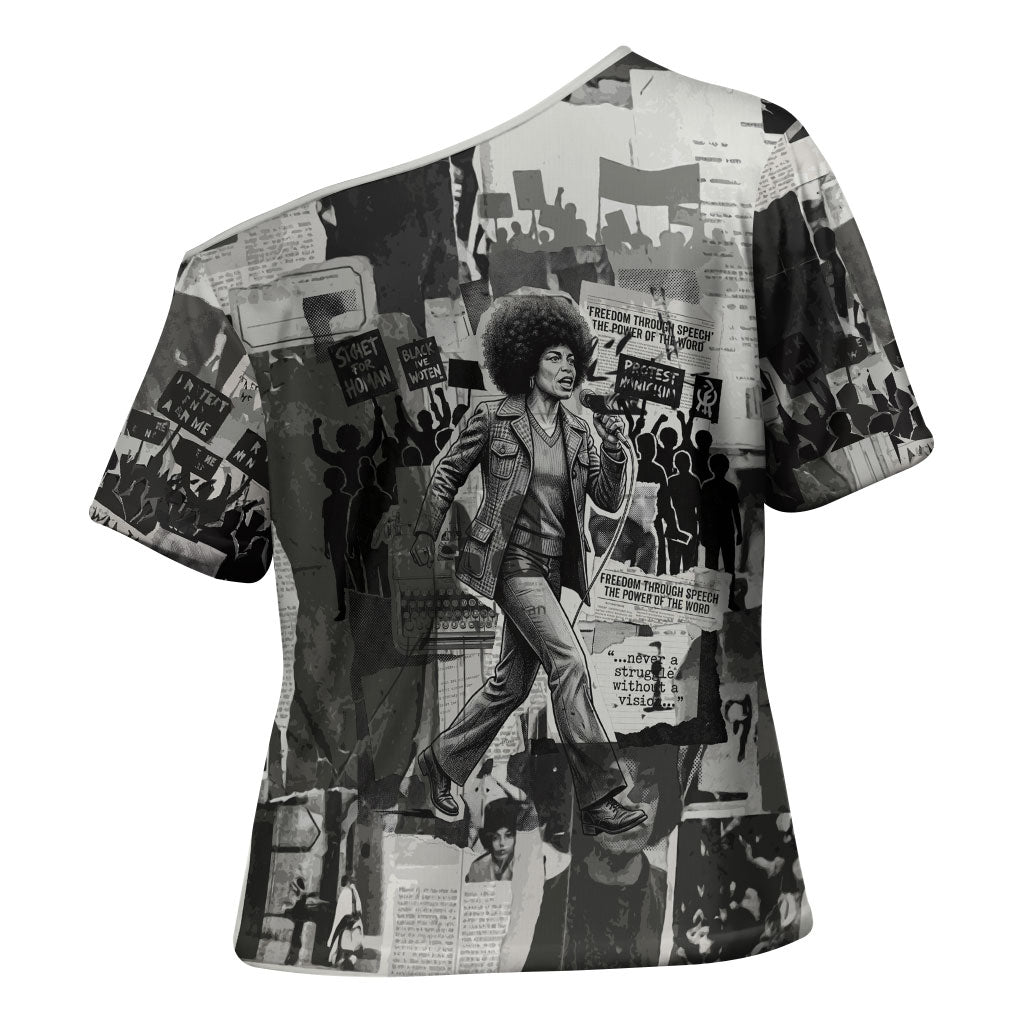Angela Davis Black History Rights Activism Cross Shoulder Shirt Vintage Newspaper Collage Retro Protest Art