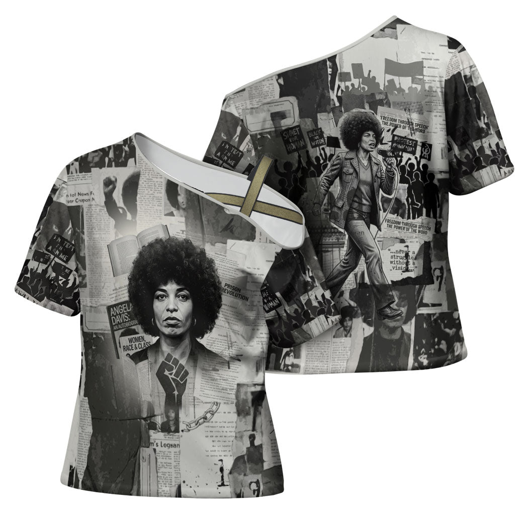 Angela Davis Black History Rights Activism Cross Shoulder Shirt Vintage Newspaper Collage Retro Protest Art