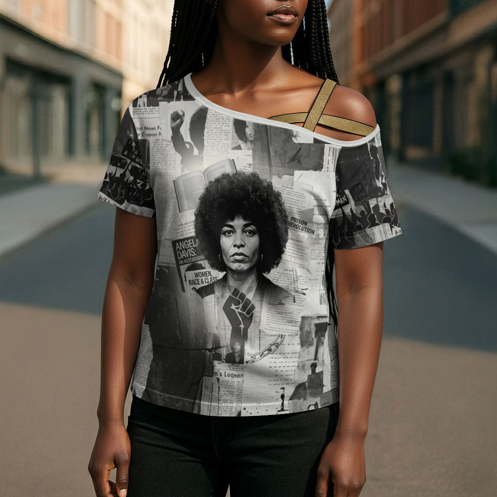 Angela Davis Black History Rights Activism Cross Shoulder Shirt Vintage Newspaper Collage Retro Protest Art