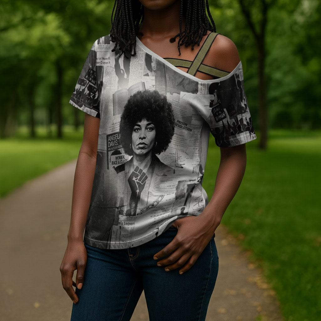 Angela Davis Black History Rights Activism Cross Shoulder Shirt Vintage Newspaper Collage Retro Protest Art
