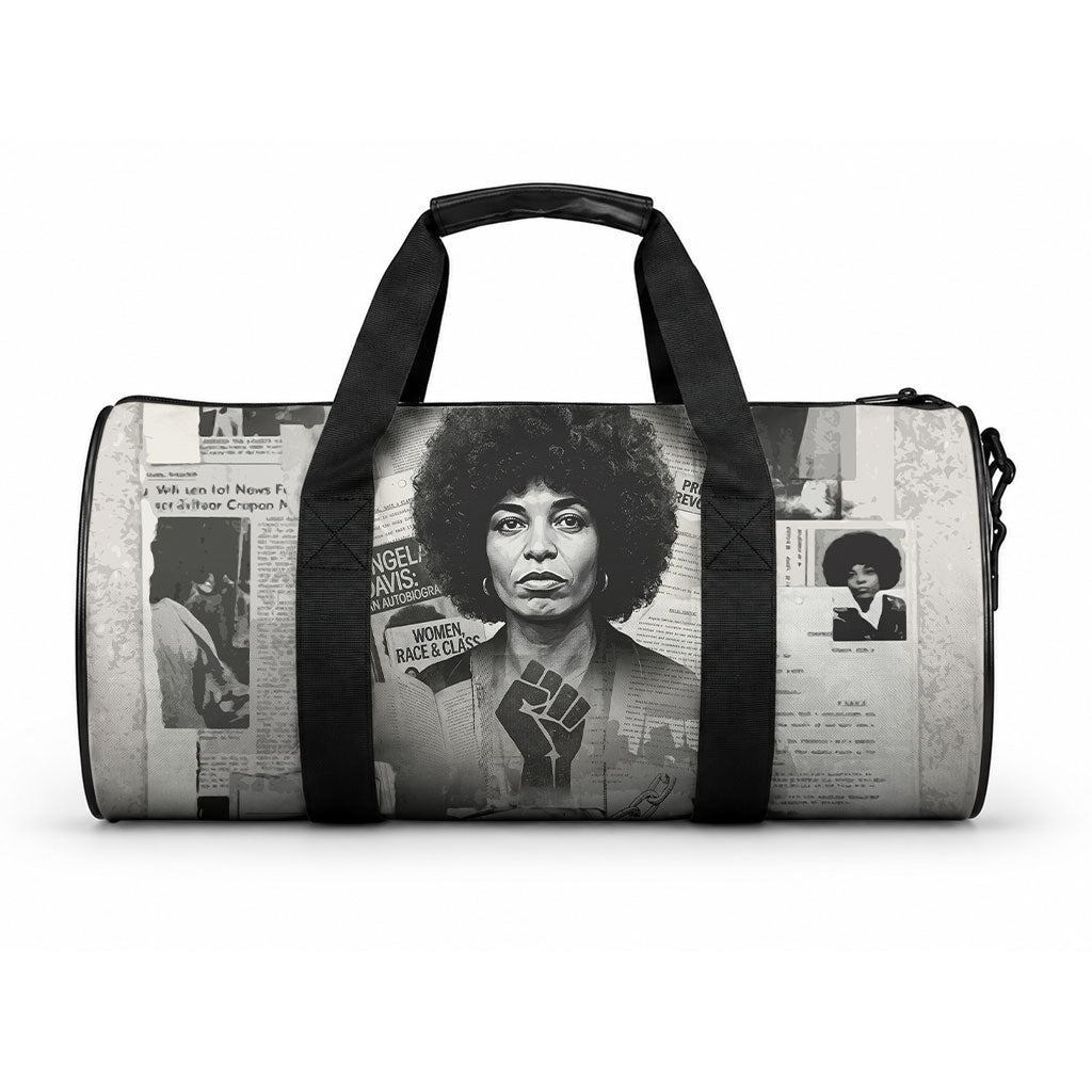 Angela Davis Black History Rights Activism Duffle Bag Vintage Newspaper Collage Retro Protest Art