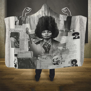 Angela Davis Black History Rights Activism Hooded Blanket Vintage Newspaper Collage Retro Protest Art