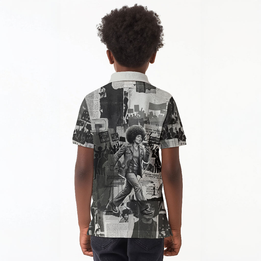 Angela Davis Black History Rights Activism Kid Polo Shirt Vintage Newspaper Collage Retro Protest Art