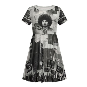 Angela Davis Black History Rights Activism Kid Short Sleeve Dress Vintage Newspaper Collage Retro Protest Art