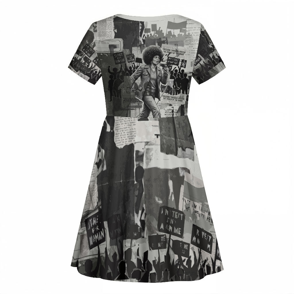 Angela Davis Black History Rights Activism Kid Short Sleeve Dress Vintage Newspaper Collage Retro Protest Art