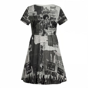 Angela Davis Black History Rights Activism Kid Short Sleeve Dress Vintage Newspaper Collage Retro Protest Art