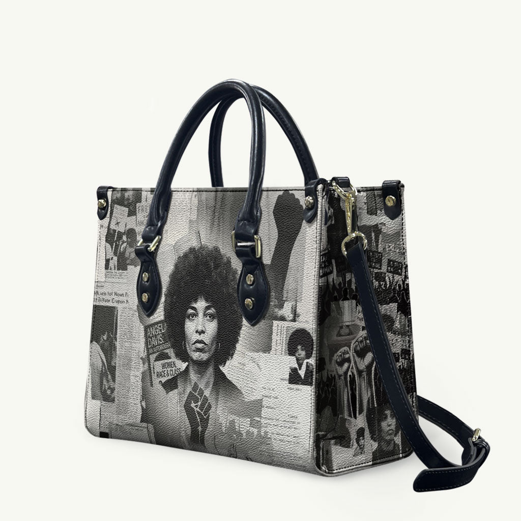 Angela Davis Black History Rights Activism Leather Bag Vintage Newspaper Collage Retro Protest Art