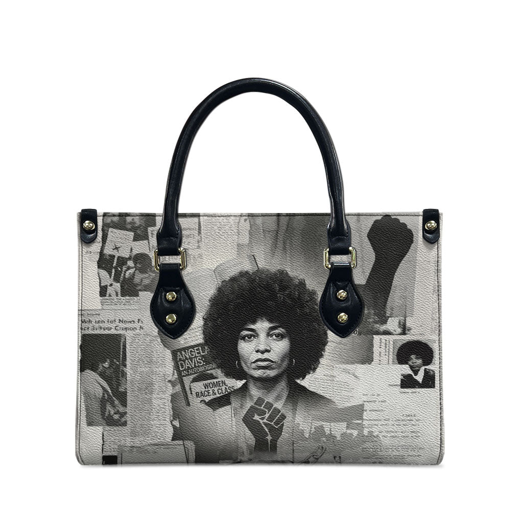 Angela Davis Black History Rights Activism Leather Bag Vintage Newspaper Collage Retro Protest Art