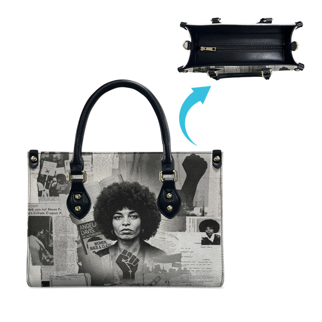 Angela Davis Black History Rights Activism Leather Bag Vintage Newspaper Collage Retro Protest Art