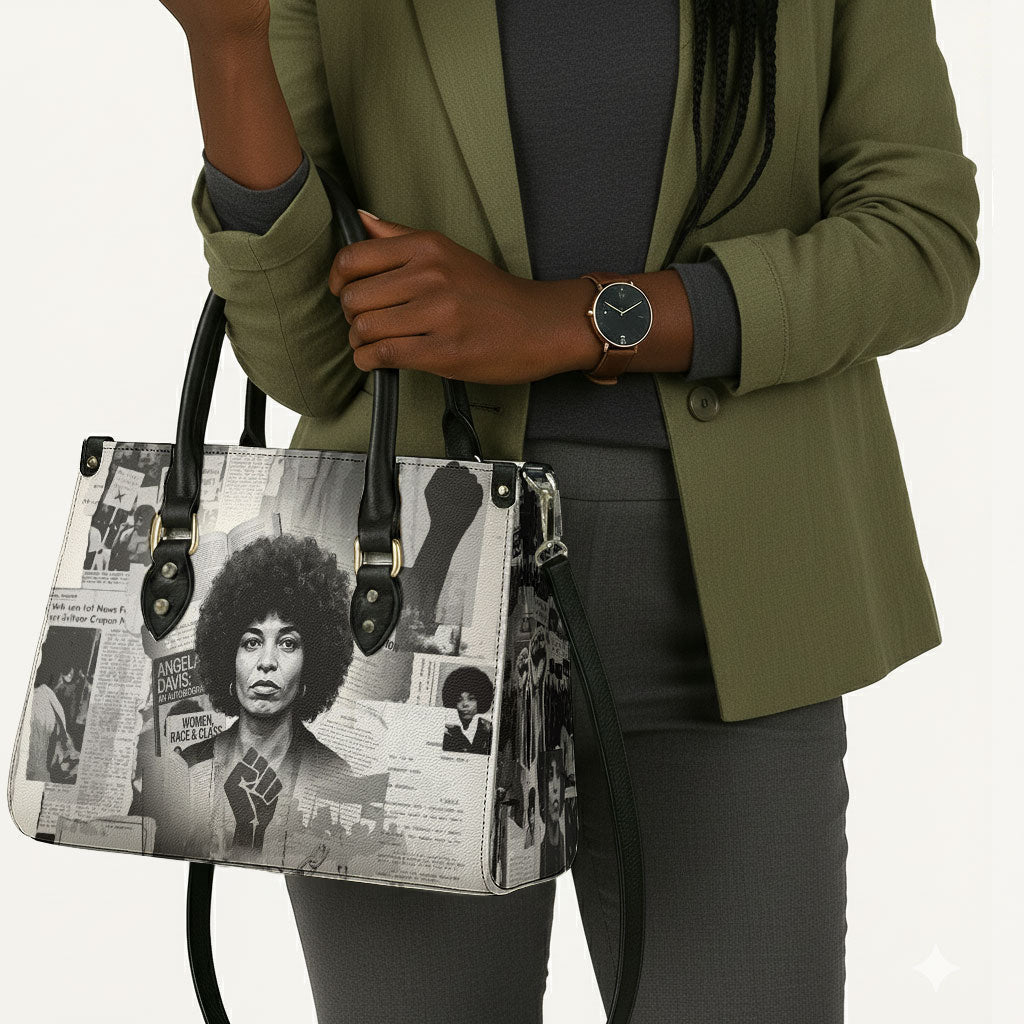 Angela Davis Black History Rights Activism Leather Bag Vintage Newspaper Collage Retro Protest Art