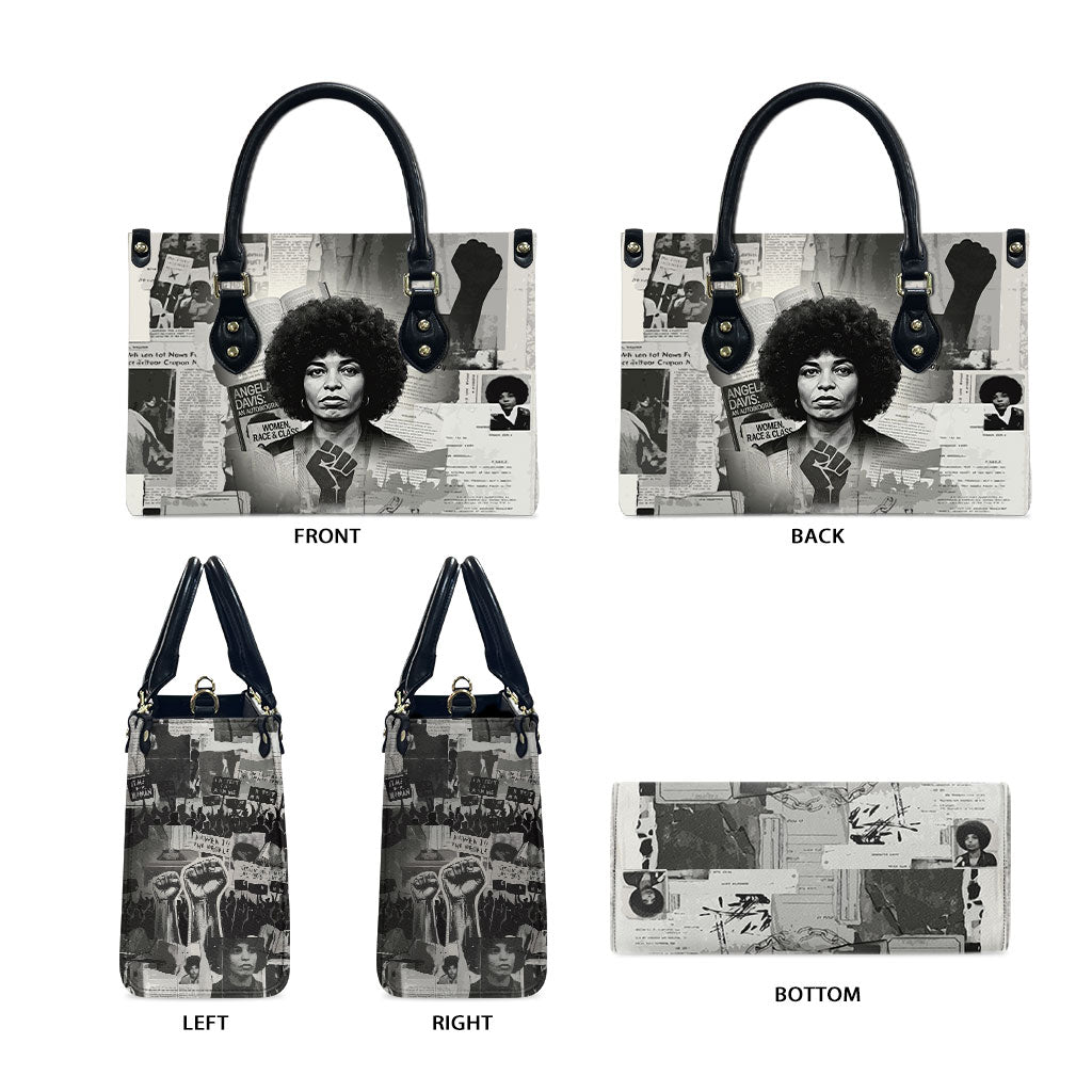 Angela Davis Black History Rights Activism Leather Bag Vintage Newspaper Collage Retro Protest Art