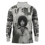 Angela Davis Black History Rights Activism Long Sleeve Polo Shirt Vintage Newspaper Collage Retro Protest Art