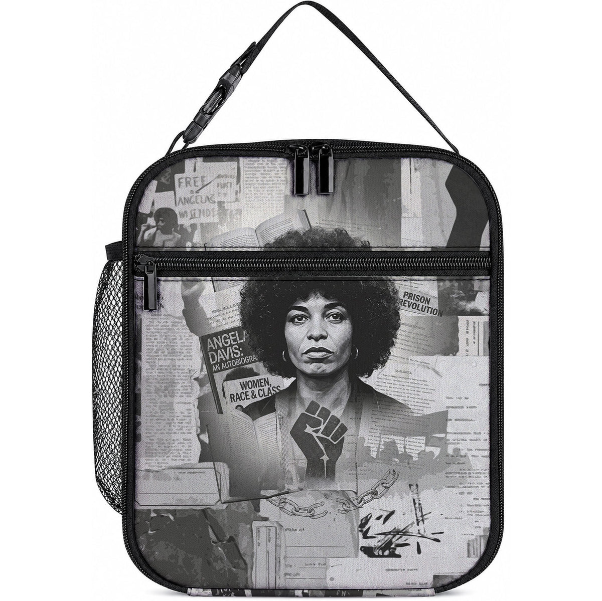 Angela Davis Black History Rights Activism Lunch Bag Vintage Newspaper Collage Retro Protest Art