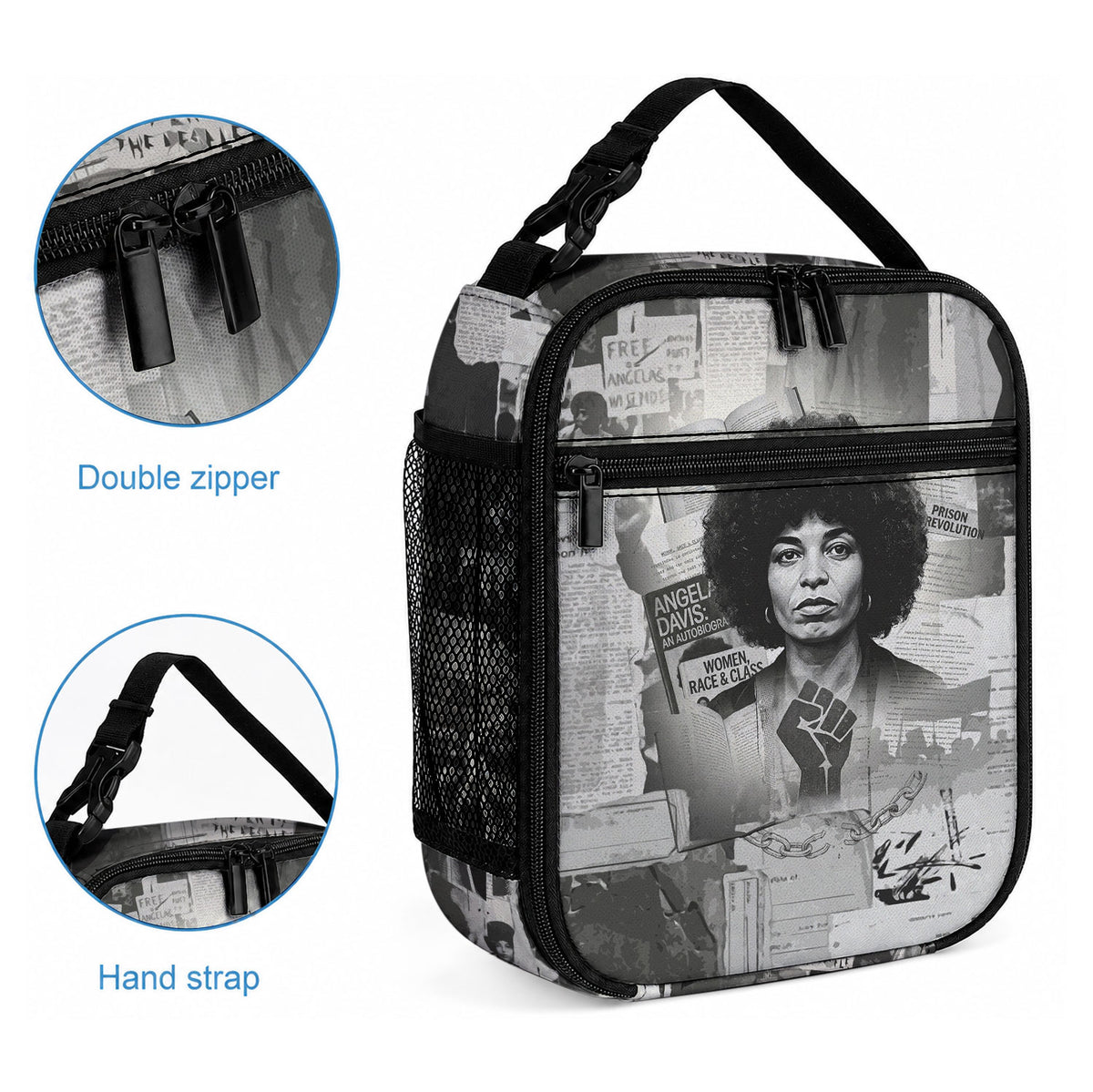 Angela Davis Black History Rights Activism Lunch Bag Vintage Newspaper Collage Retro Protest Art