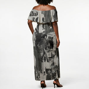 Angela Davis Black History Rights Activism Off Shoulder Maxi Dress Vintage Newspaper Collage Retro Protest Art