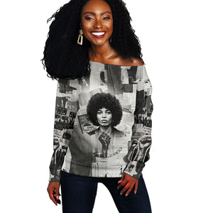 Angela Davis Black History Rights Activism Off Shoulder Sweater Vintage Newspaper Collage Retro Protest Art