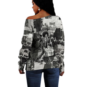 Angela Davis Black History Rights Activism Off Shoulder Sweater Vintage Newspaper Collage Retro Protest Art