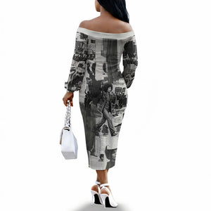 Angela Davis Black History Rights Activism Off The Shoulder Long Sleeve Dress Vintage Newspaper Collage Retro Protest Art
