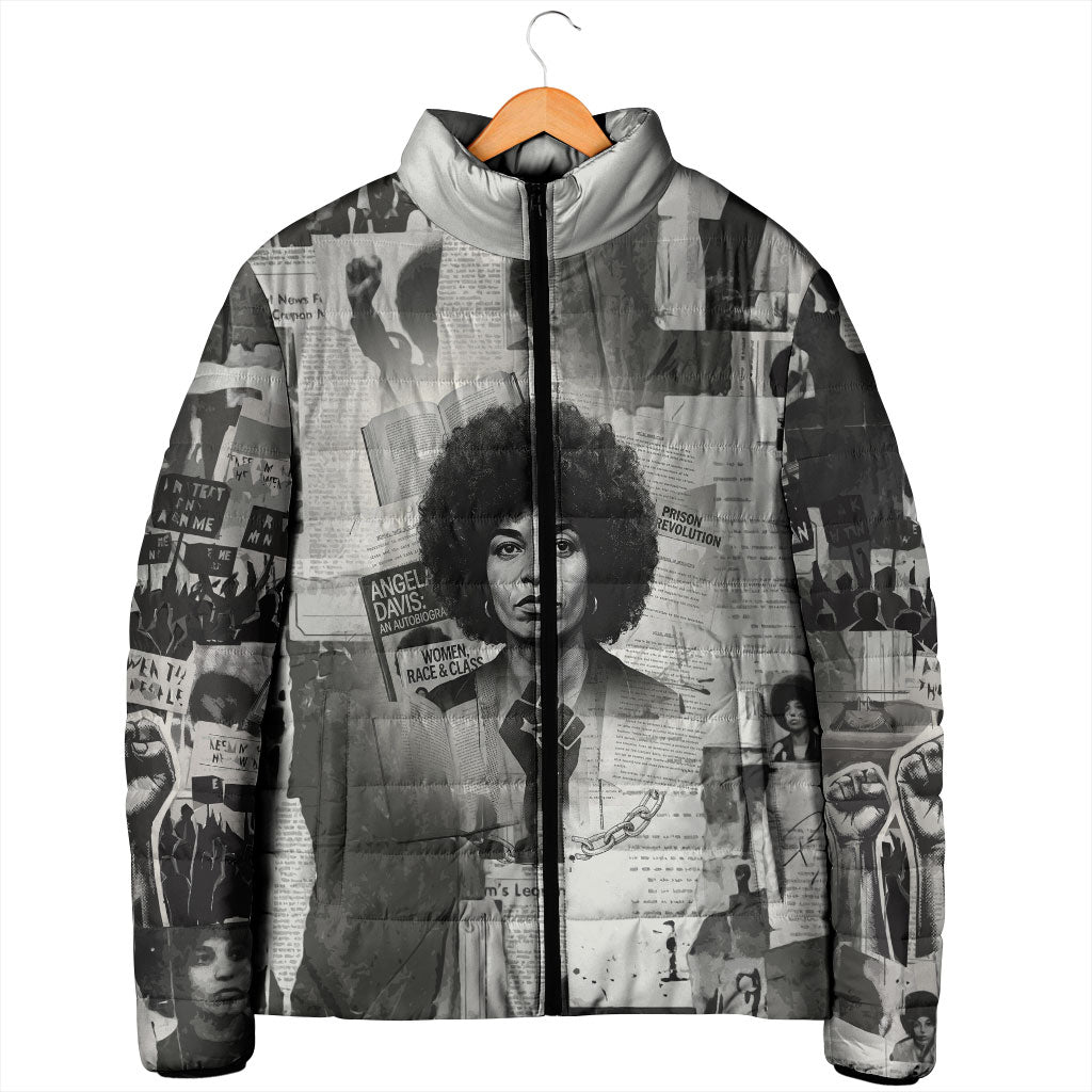 Angela Davis Black History Rights Activism Padded Jacket Vintage Newspaper Collage Retro Protest Art