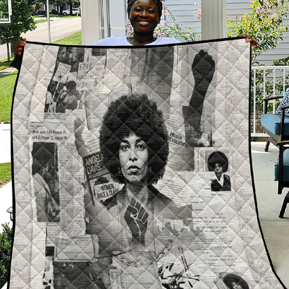 Angela Davis Black History Rights Activism Quilt Vintage Newspaper Collage Retro Protest Art