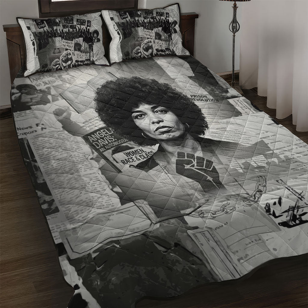 Angela Davis Black History Rights Activism Quilt Bed Set Vintage Newspaper Collage Retro Protest Art