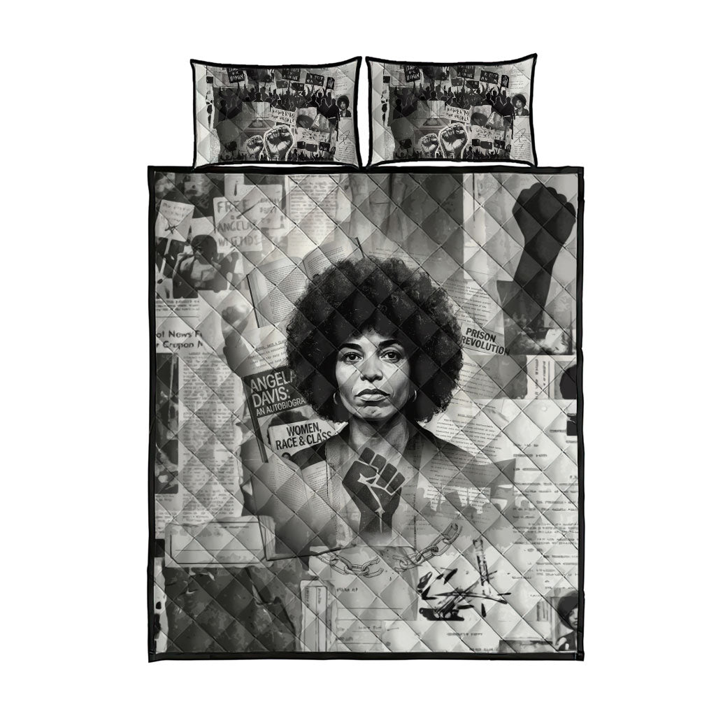 Angela Davis Black History Rights Activism Quilt Bed Set Vintage Newspaper Collage Retro Protest Art
