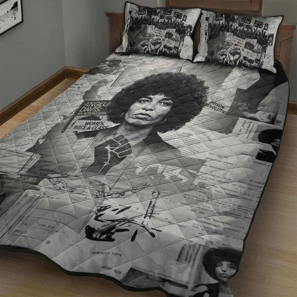 Angela Davis Black History Rights Activism Quilt Bed Set Vintage Newspaper Collage Retro Protest Art
