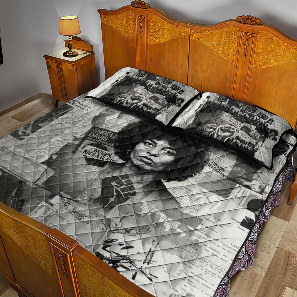 Angela Davis Black History Rights Activism Quilt Bed Set Vintage Newspaper Collage Retro Protest Art