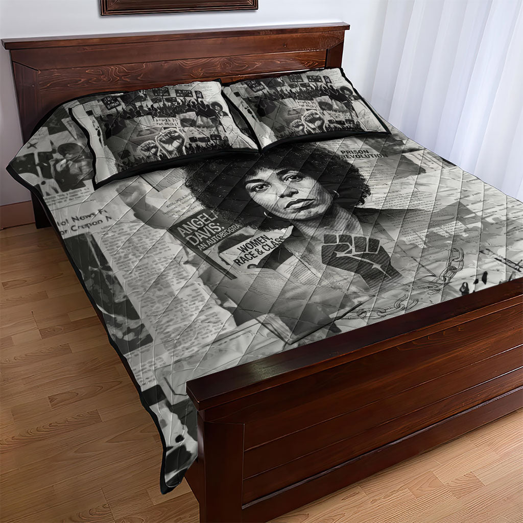 Angela Davis Black History Rights Activism Quilt Bed Set Vintage Newspaper Collage Retro Protest Art