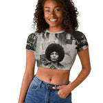 Angela Davis Black History Rights Activism Raglan Cropped T shirt Vintage Newspaper Collage Retro Protest Art