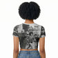 Angela Davis Black History Rights Activism Raglan Cropped T shirt Vintage Newspaper Collage Retro Protest Art