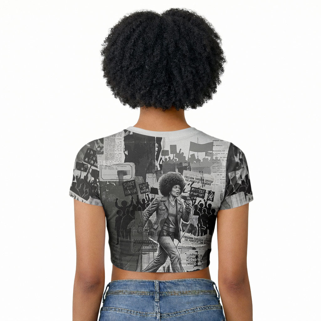 Angela Davis Black History Rights Activism Raglan Cropped T shirt Vintage Newspaper Collage Retro Protest Art