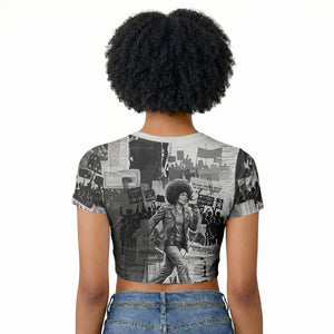 Angela Davis Black History Rights Activism Raglan Cropped T shirt Vintage Newspaper Collage Retro Protest Art