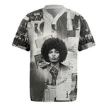 Angela Davis Black History Rights Activism Rugby Jersey Vintage Newspaper Collage Retro Protest Art
