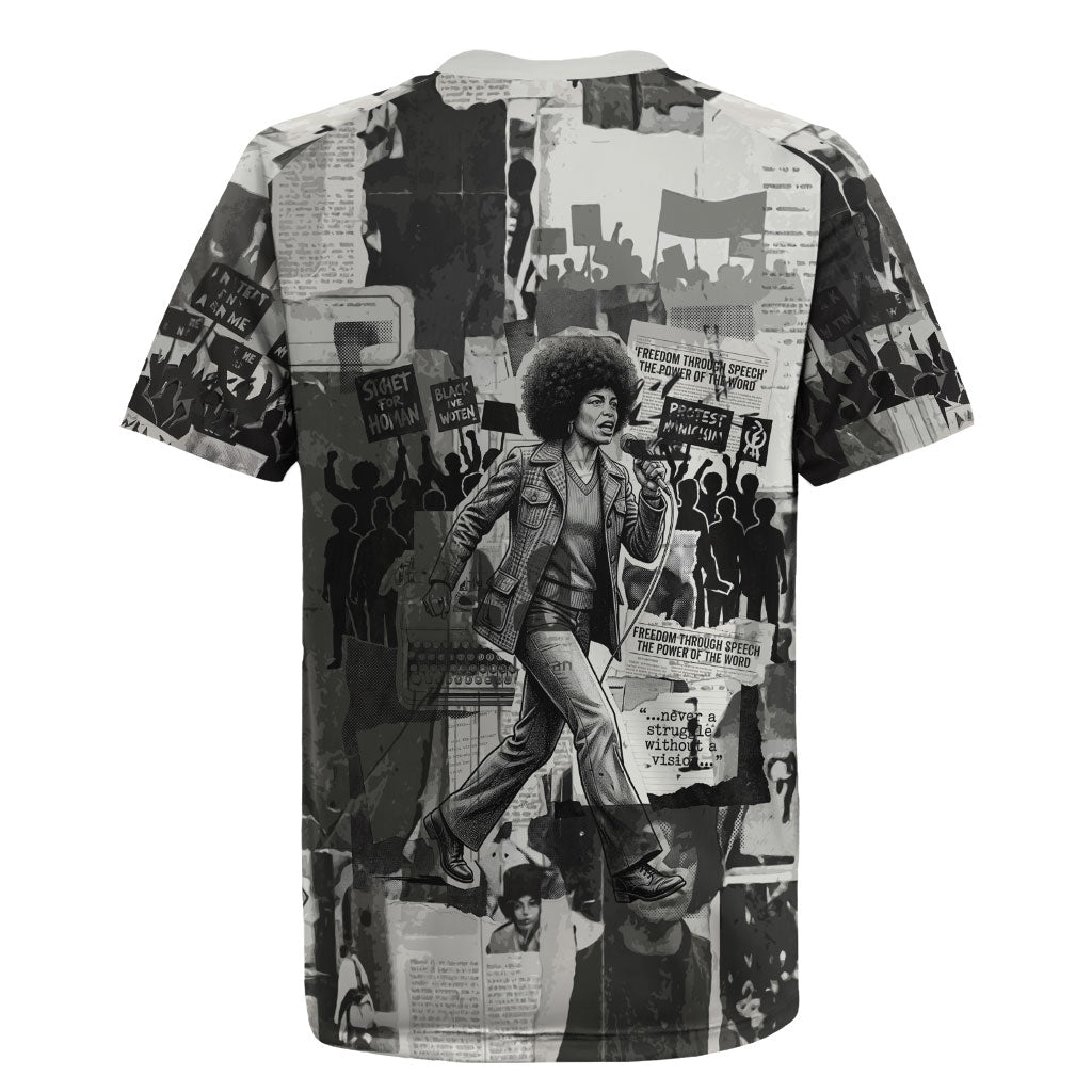 Angela Davis Black History Rights Activism Rugby Jersey Vintage Newspaper Collage Retro Protest Art