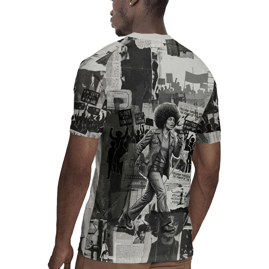 Angela Davis Black History Rights Activism Rugby Jersey Vintage Newspaper Collage Retro Protest Art