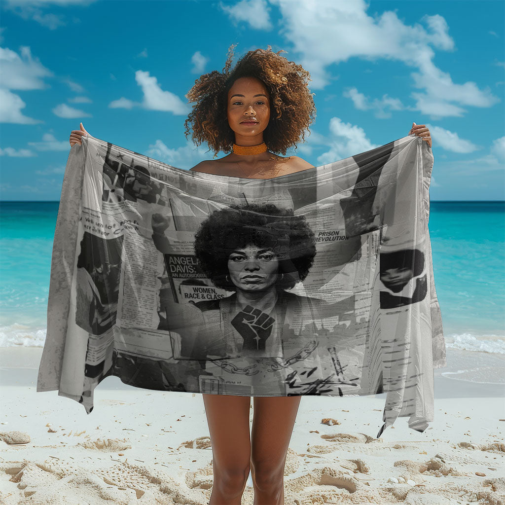 Angela Davis Black History Rights Activism Sarong Vintage Newspaper Collage Retro Protest Art