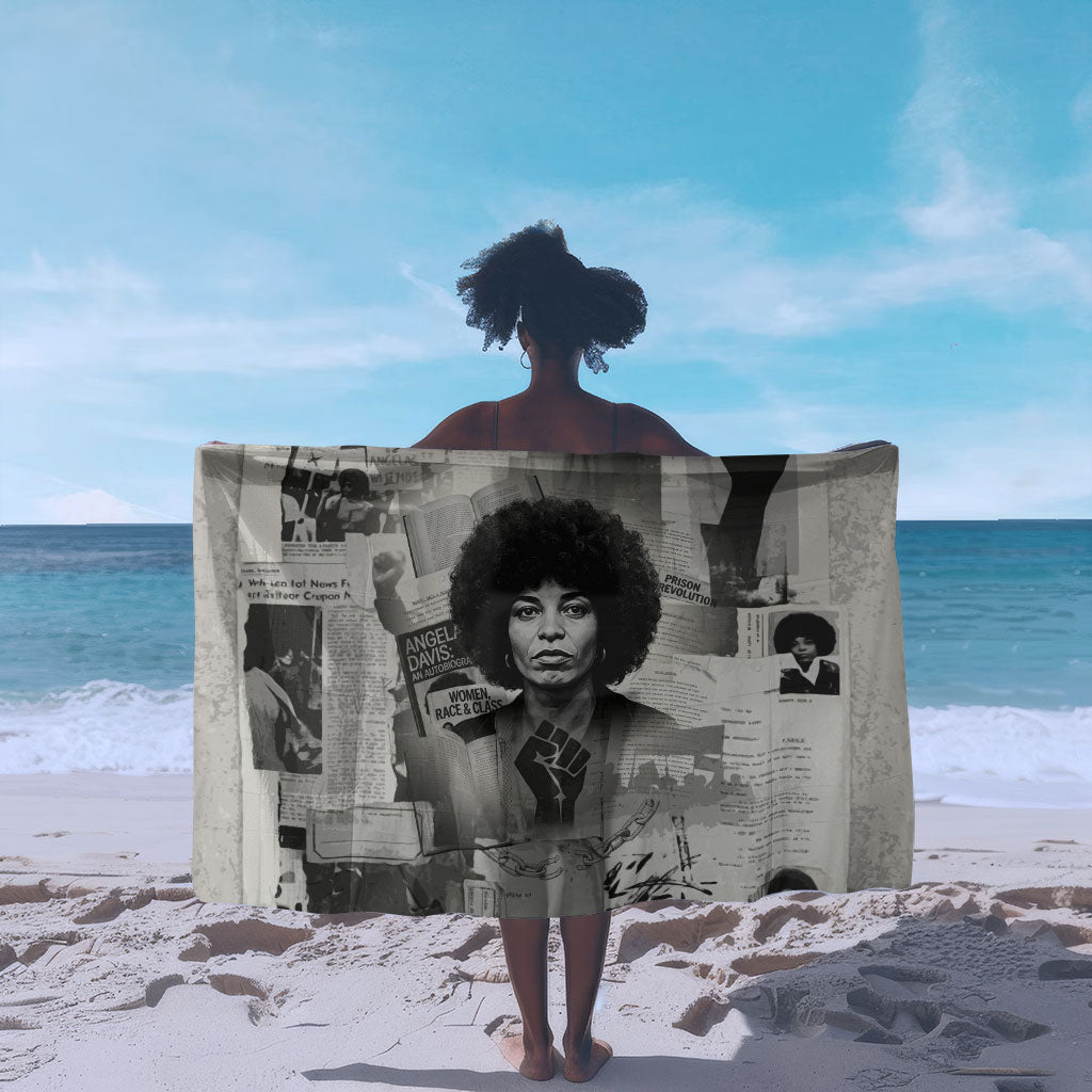 Angela Davis Black History Rights Activism Sarong Vintage Newspaper Collage Retro Protest Art